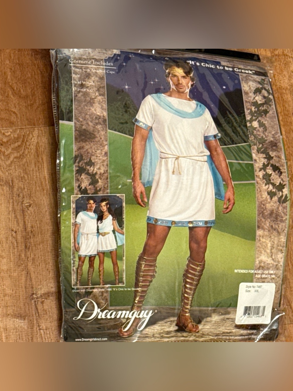 Dreamguy White and Light Blue Greek Tunic Costume for Men